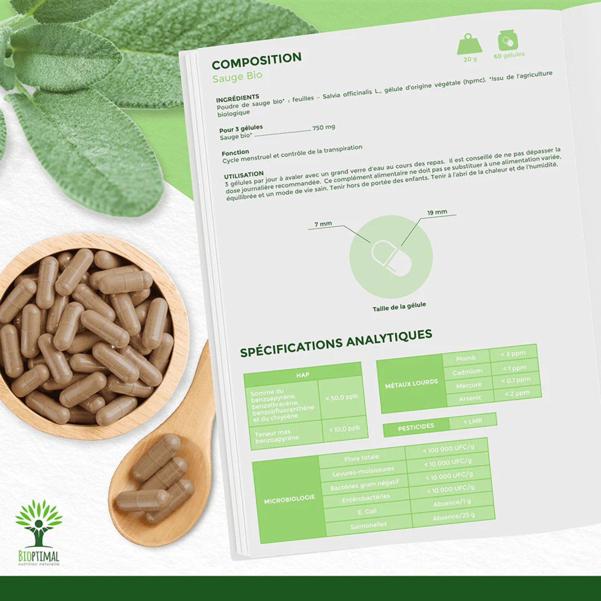 Bio Salbei - 200 Kapseln - Bioptimal - Adaptogen - beauty - Bio - montcalia.ch
