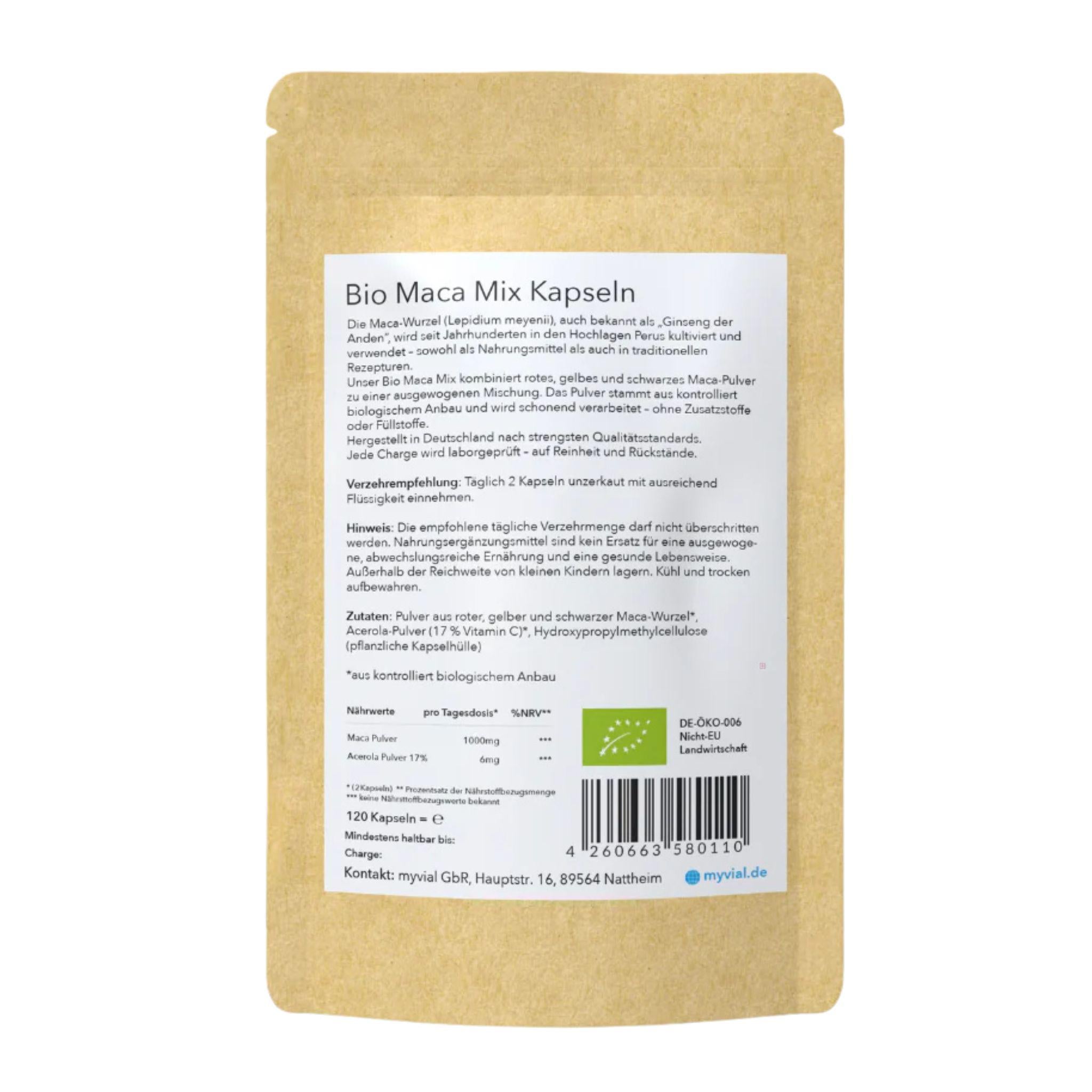 Bio Maca Mix (Schwarz, Rot, Gelb) - 120 Kapseln - myvial - Adaptogen - Adaptogene - Andenginseng - montcalia.ch