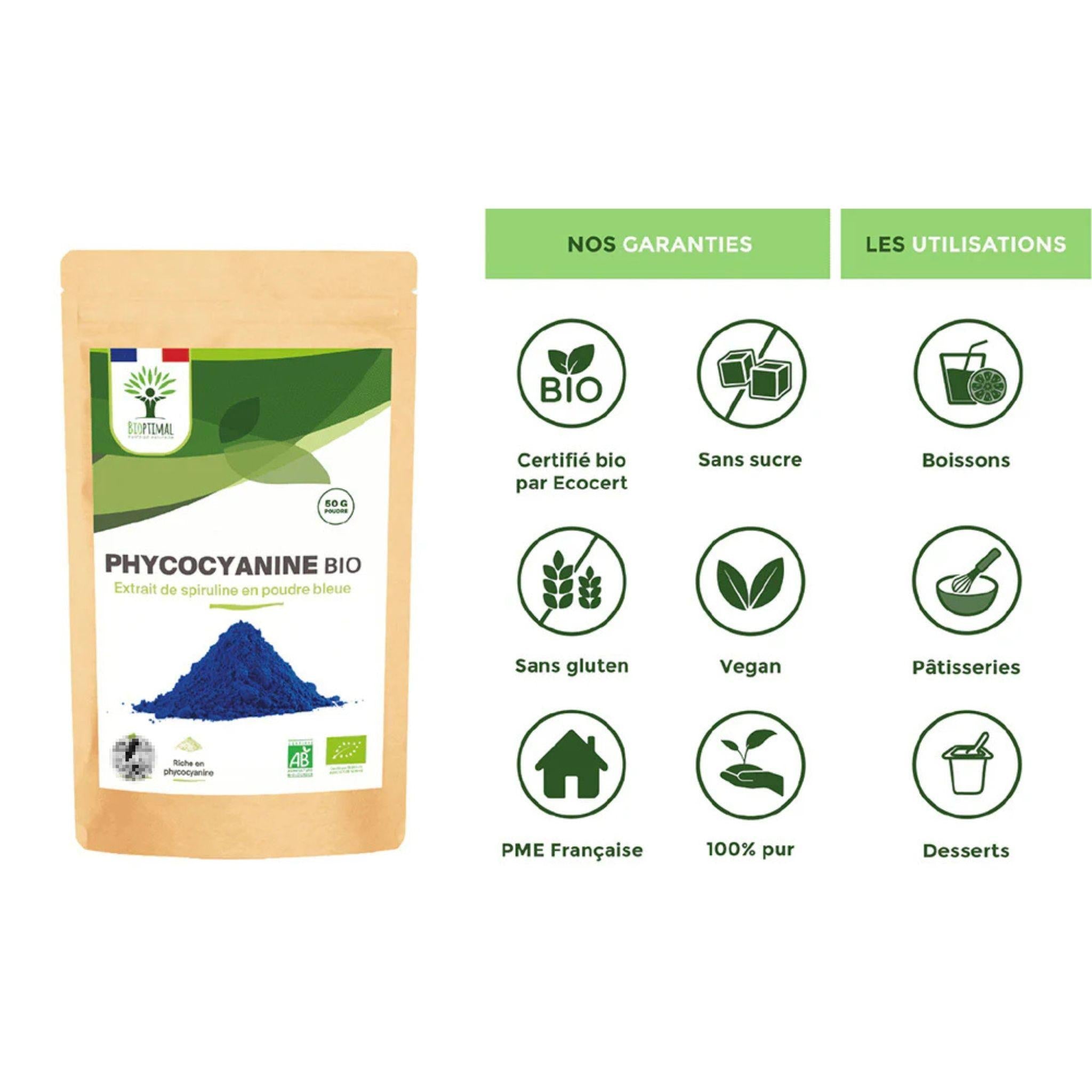 Blaues Spirulina - Extraktpulver Bio - 50g - Bioptimal - Algen - Bio - blau - montcalia.ch