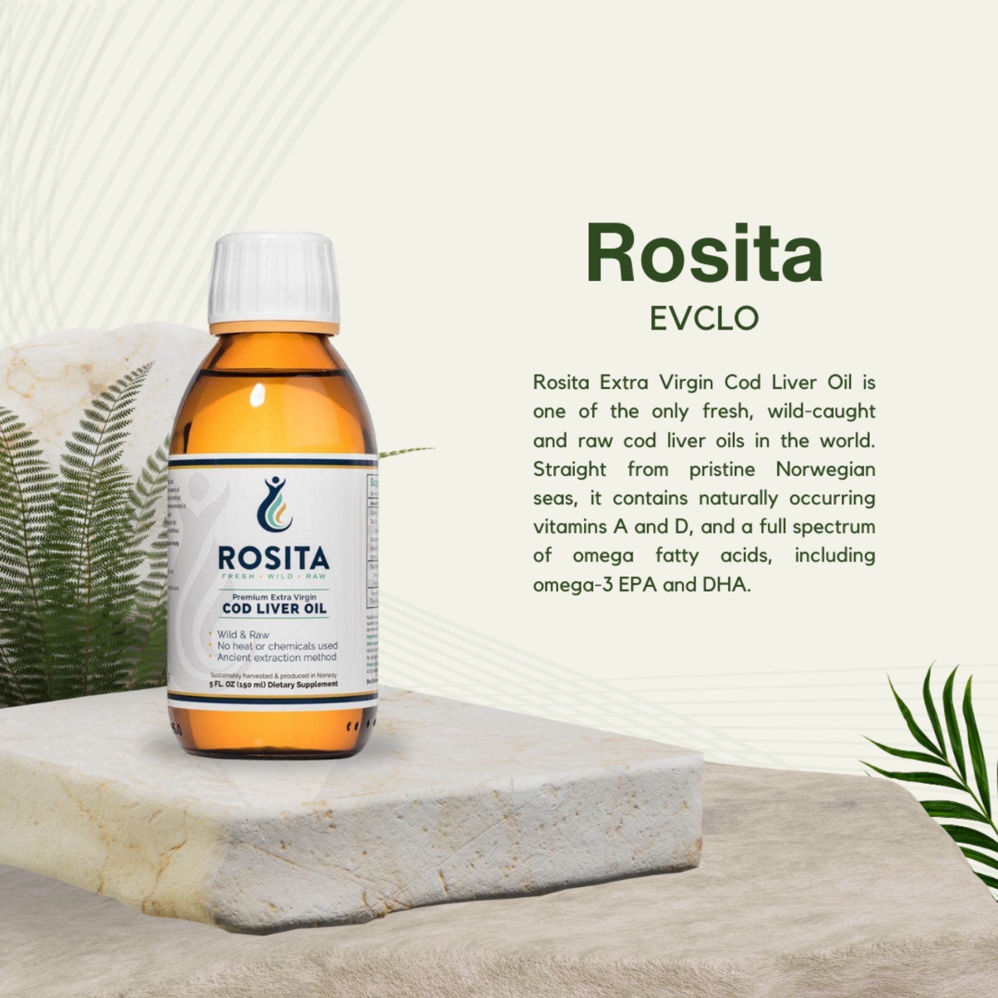 Lebertran Rosita EVCLO flüssig - 150ml - Rosita Real Foods - 1000 UI - 5000 IU - Abnehmen - montcalia.ch